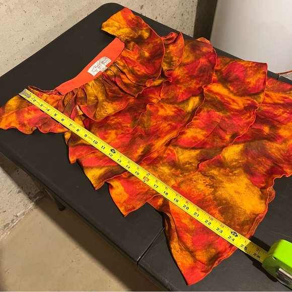 Colleen Lopez Top Size M Orange Tiered Ruffles Layered Short Sleeve Fall Autumn - Picture 8 of 8